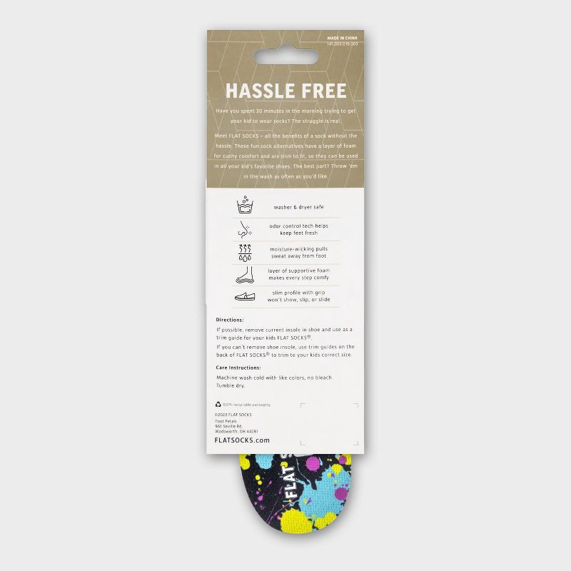 slide 4 of 4, Kids' FLAT SOCKS No Show Cushioned Socks - One Size Fits Most Paint Splatter: Trim to Size, Foot Odor Control, 1 ct