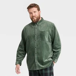 Houston White Adult Woven Cord Button-Down Shirt - Green M
