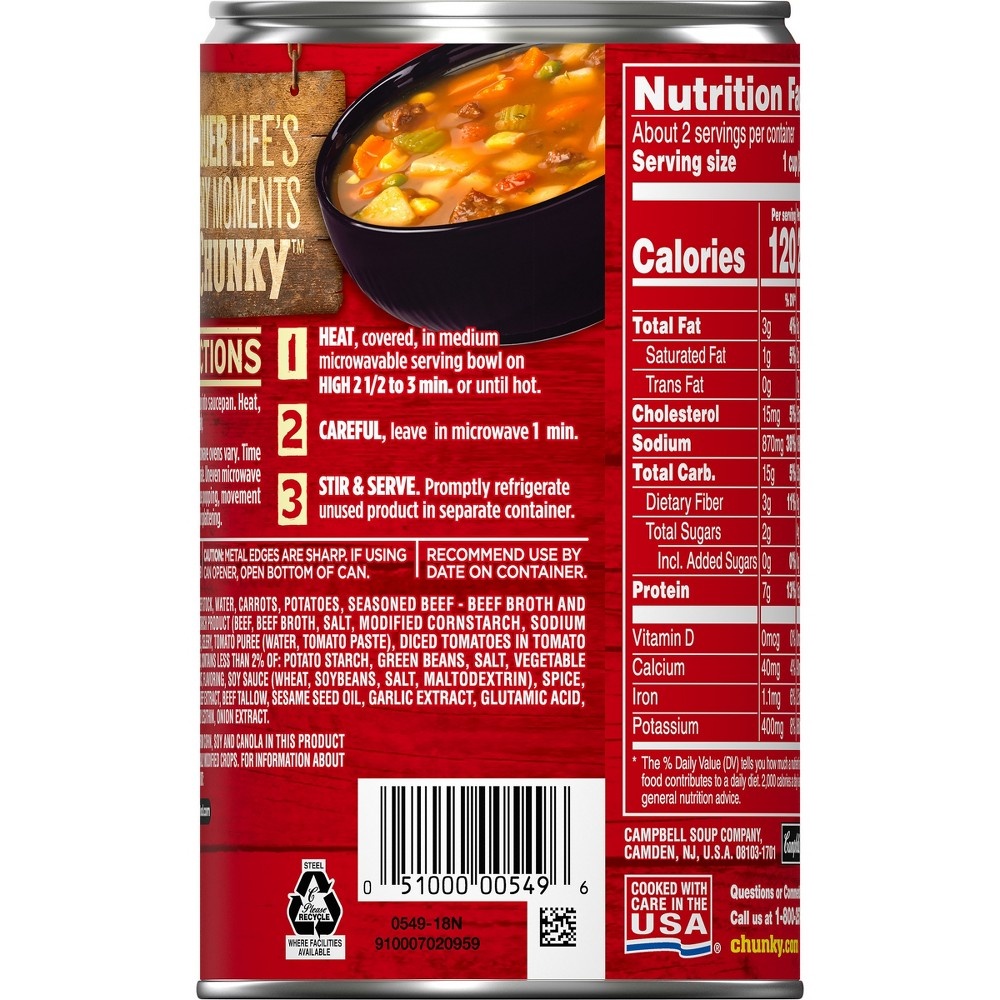 slide 3 of 8, Campbell's Chunky Old Fashioned Vegetable Beef Soup, 18.8 oz