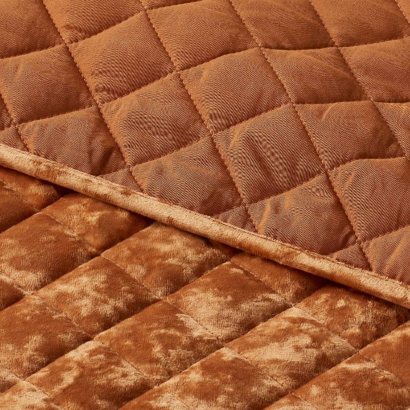 slide 2 of 2, Full/Queen Luxe Diamond Stitch Velvet Quilt Camel - Threshold™: Gender Neutral, OEKO-TEX Certified, Year-Round Comfort, 1 ct