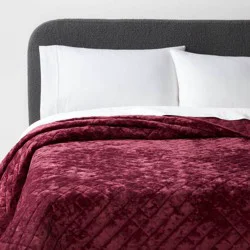 Full/Queen Luxe Diamond Stitch Velvet Quilt Berry Red - Threshold™: Gender Neutral, OEKO-TEX Certified