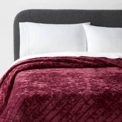 Full/Queen Luxe Diamond Stitch Velvet Quilt Berry Red - Threshold™: Gender Neutral, OEKO-TEX Certified