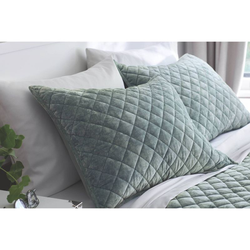 slide 2 of 3, Standard Luxe Diamond Stitch Velvet Quilt Pillow Sham Light Teal Green - Threshold™: Recycled Polyester, No Flange, OEKO-TEX Certified, 1 ct