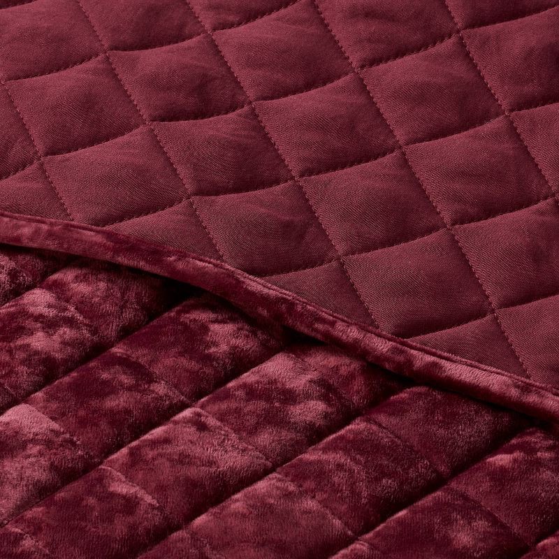 slide 3 of 3, King Luxe Diamond Stitch Velvet Quilt Berry Red - Threshold™: OEKO-TEX Certified, Machine Washable, Year-Round Comfort, 1 ct