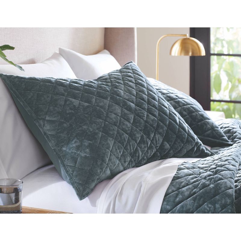 slide 2 of 3, Standard Luxe Diamond Stitch Velvet Quilt Pillow Sham Slate Blue - Threshold™: Recycled Polyester, OEKO-TEX Certified, No Flange, 1 ct