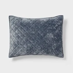 Standard Luxe Diamond Stitch Velvet Quilt Pillow Sham Slate Blue - Threshold™: Recycled Polyester, OEKO-TEX Certified, No Flange