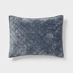 Standard Luxe Diamond Stitch Velvet Quilt Pillow Sham Slate Blue - Threshold™: Recycled Polyester, OEKO-TEX Certified, No Flange