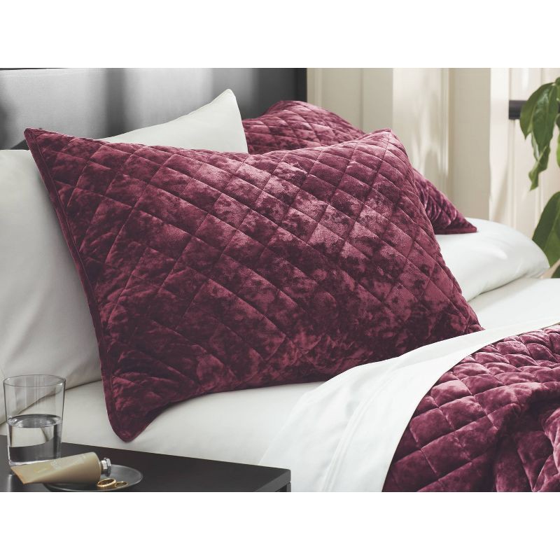 slide 2 of 3, Standard Luxe Diamond Stitch Velvet Quilt Pillow Sham Berry Red - Threshold™: Recycled Polyester, OEKO-TEX Certified, No Flange, 1 ct