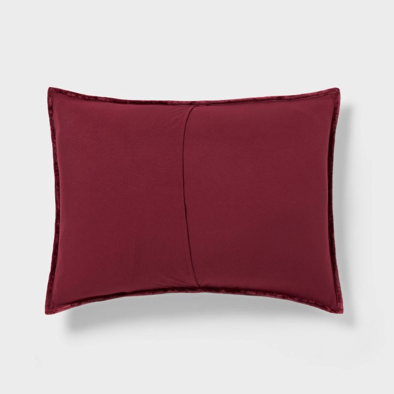 slide 3 of 3, Standard Luxe Diamond Stitch Velvet Quilt Pillow Sham Berry Red - Threshold™: Recycled Polyester, OEKO-TEX Certified, No Flange, 1 ct
