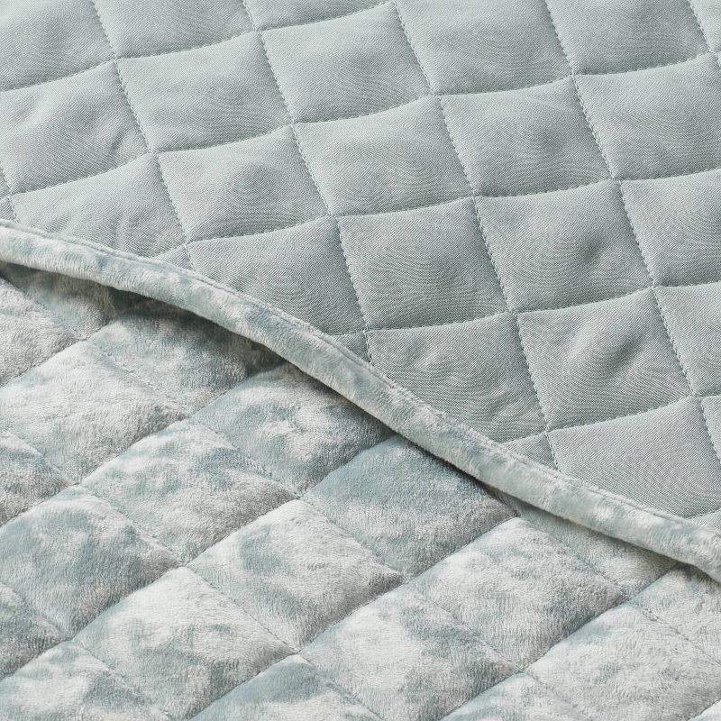 slide 3 of 3, Full/Queen Luxe Diamond Stitch Velvet Quilt Light Teal Green - Threshold™: OEKO-TEX Certified, 1 ct