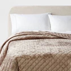 King Luxe Diamond Stitch Velvet Quilt Light Brown - Threshold™: OEKO-TEX Certified, Machine Washable