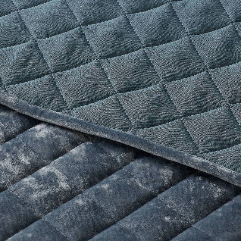 slide 3 of 3, King Luxe Diamond Stitch Velvet Quilt Slate Blue - Threshold™: Recycled Polyester, Year Round Comfort, OEKO-TEX Certified, 1 ct