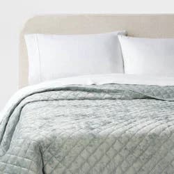 King Luxe Diamond Stitch Velvet Quilt Light Teal Green - Threshold™: OEKO-TEX Certified, Machine Washable, Year-Round Comfort