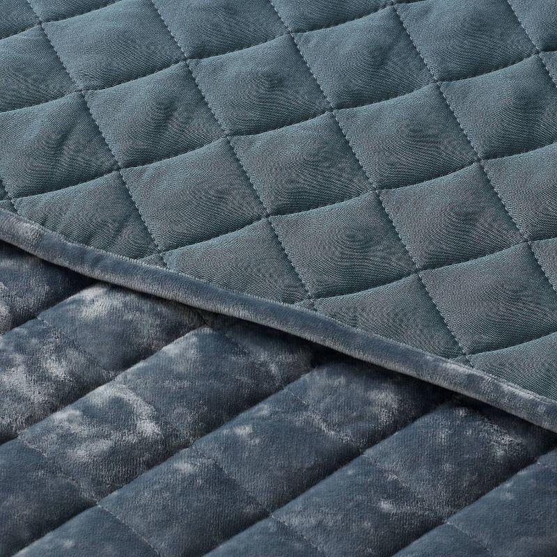 slide 3 of 3, Full/Queen Luxe Diamond Stitch Velvet Quilt Slate Blue - Threshold™: OEKO-TEX Certified, Machine Washable, 1 ct