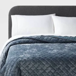 Full/Queen Luxe Diamond Stitch Velvet Quilt Slate Blue - Threshold™: OEKO-TEX Certified, Machine Washable