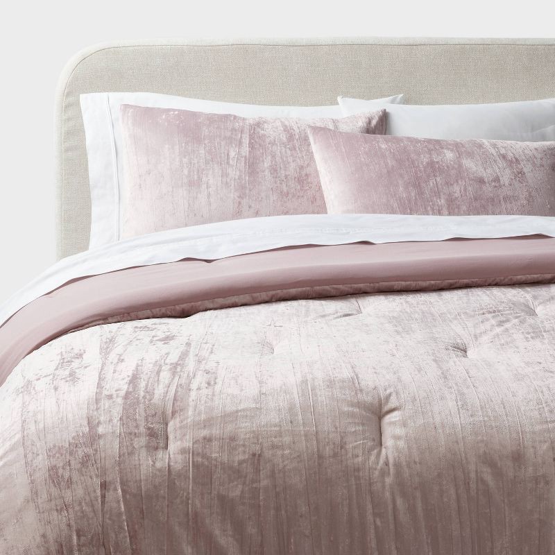 slide 2 of 5, 3pc King Luxe Distressed Crinkle Velvet Comforter and Sham Set Mauve - Threshold™: OEKO-TEX Certified, 3 ct