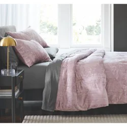 3pc Full/Queen Luxe Distressed Crinkle Velvet Comforter and Sham Set Mauve - Threshold™: OEKO-TEX Certified