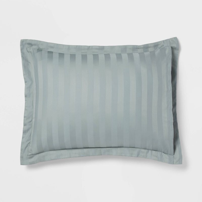 slide 4 of 5, 3pc Full/Queen Luxe Striped Damask Duvet Cover and Sham Set Light Teal Green - Threshold™: 300 Thread Count, Cotton, OEKO-TEX Certified, 3 ct