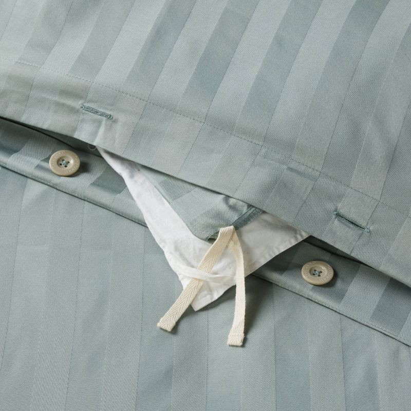 slide 5 of 5, 3pc Full/Queen Luxe Striped Damask Duvet Cover and Sham Set Light Teal Green - Threshold™: 300 Thread Count, Cotton, OEKO-TEX Certified, 3 ct