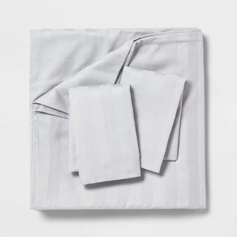 slide 2 of 5, 3pc Full/Queen Luxe Striped Damask Duvet Cover and Sham Set Light Gray - Threshold™: 300 Thread Count, Cotton, OEKO-TEX Certified, 3 ct