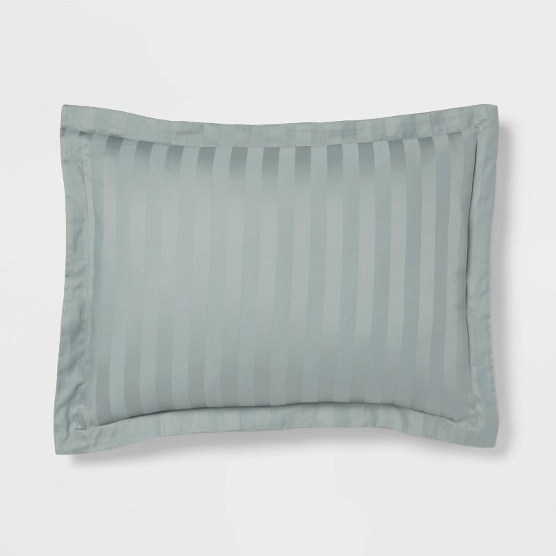 slide 3 of 5, 3pc King Luxe Striped Damask Duvet Cover and Sham Set Light Teal Green - Threshold™: 300 Thread Count, Cotton, OEKO-TEX Certified, 3 ct