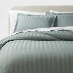 3pc King Luxe Striped Damask Duvet Cover and Sham Set Light Teal Green - Threshold™: 300 Thread Count, Cotton, OEKO-TEX Certified