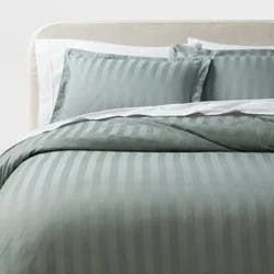 3pc King Luxe Striped Damask Duvet Cover and Sham Set Light Teal Green - Threshold™: 300 Thread Count, Cotton, OEKO-TEX Certified