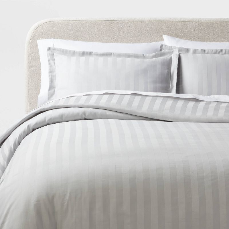 slide 1 of 5, 3pc King Luxe Striped Damask Duvet Cover and Sham Set Light Gray - Threshold™: 300 Thread Count, Cotton, OEKO-TEX Certified, 3 ct