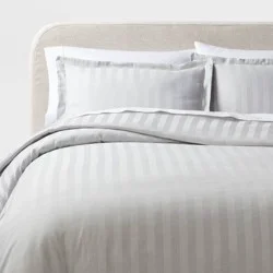 3pc King Luxe Striped Damask Duvet Cover and Sham Set Light Gray - Threshold™: 300 Thread Count, Cotton, OEKO-TEX Certified