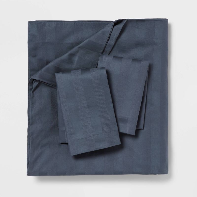 slide 2 of 5, 3pc King Luxe Striped Damask Duvet Cover and Sham Set Dark Teal Blue - Threshold™: Cotton, 300 Thread Count, OEKO-TEX Certified, 3 ct