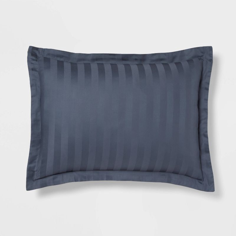 slide 3 of 5, 3pc King Luxe Striped Damask Duvet Cover and Sham Set Dark Teal Blue - Threshold™: Cotton, 300 Thread Count, OEKO-TEX Certified, 3 ct