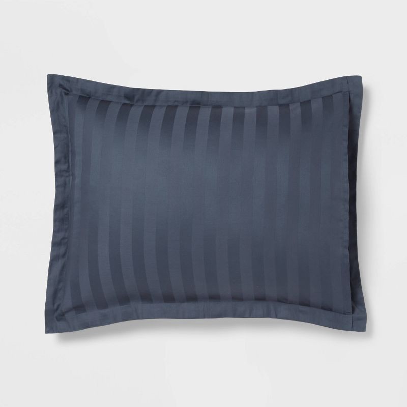 slide 4 of 5, 3pc King Luxe Striped Damask Duvet Cover and Sham Set Dark Teal Blue - Threshold™: Cotton, 300 Thread Count, OEKO-TEX Certified, 3 ct