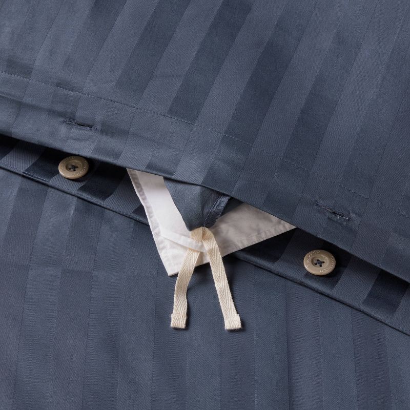 slide 5 of 5, 3pc King Luxe Striped Damask Duvet Cover and Sham Set Dark Teal Blue - Threshold™: Cotton, 300 Thread Count, OEKO-TEX Certified, 3 ct