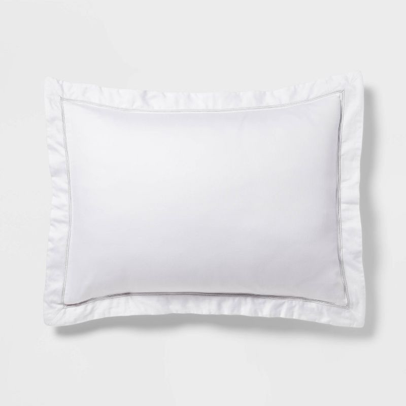 slide 2 of 6, 3pc Queen Luxe Embroidered Border Duvet Cover and Sham Set White/Light Gray - Threshold™: Cotton Sateen, OEKO-TEX Certified, 3 ct