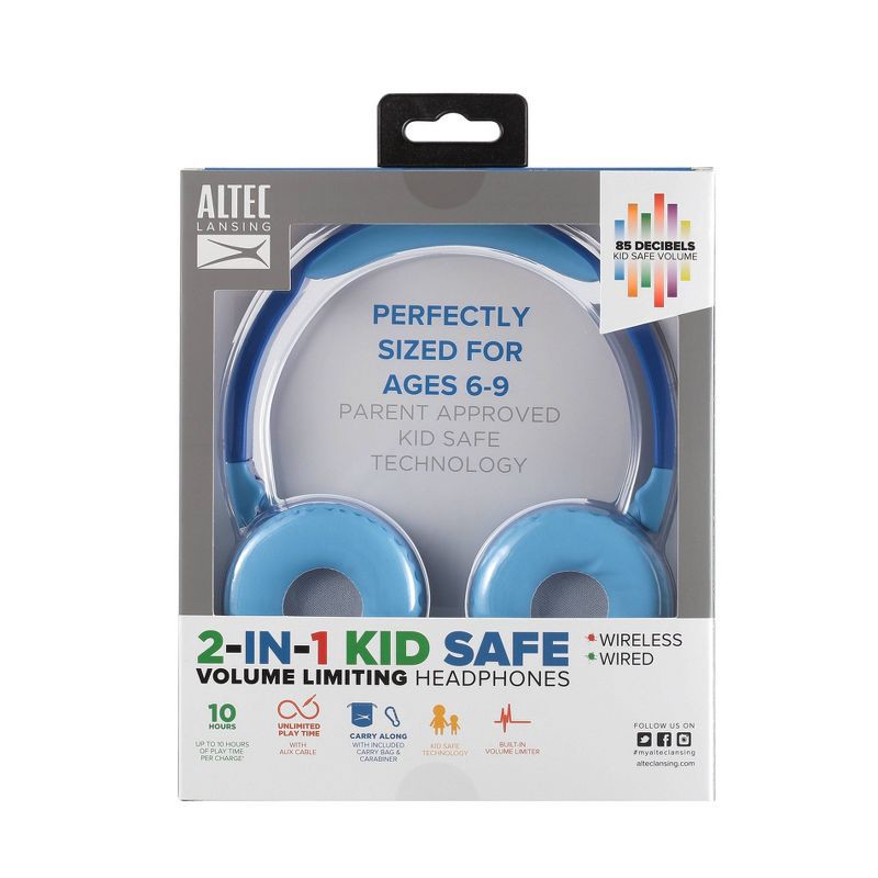 slide 9 of 11, Altec Lansing Kid Safe 2-in-1 Bluetooth Wireless Headphones - Hero Blue, 1 ct