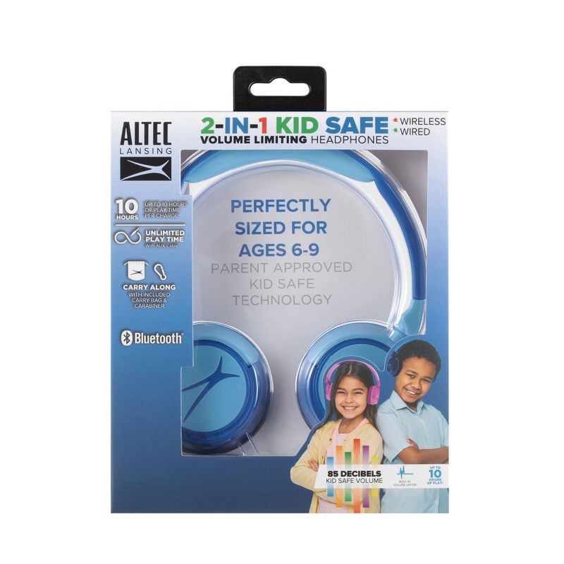 slide 3 of 11, Altec Lansing Kid Safe 2-in-1 Bluetooth Wireless Headphones - Hero Blue, 1 ct