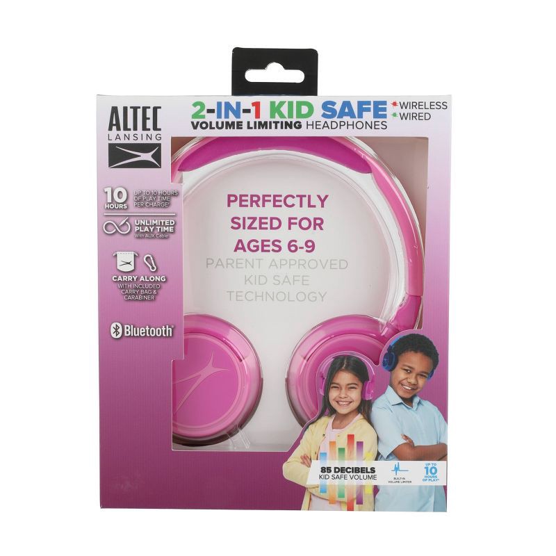 slide 8 of 11, Altec Lansing Kid Safe 2-in-1 Bluetooth Wireless Headphones - Princess Pink, 1 ct