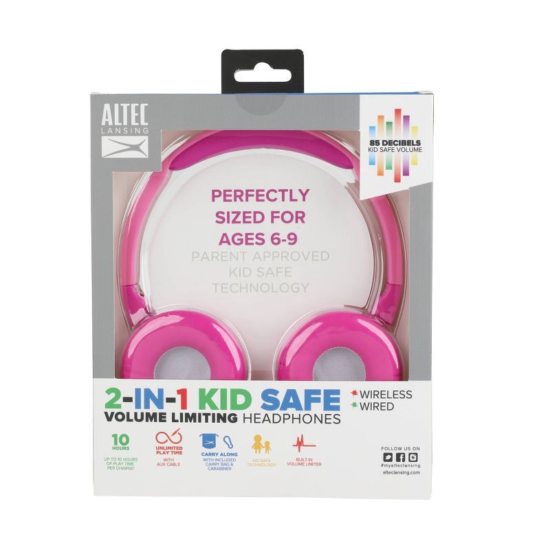 slide 9 of 11, Altec Lansing Kid Safe 2-in-1 Bluetooth Wireless Headphones - Princess Pink, 1 ct