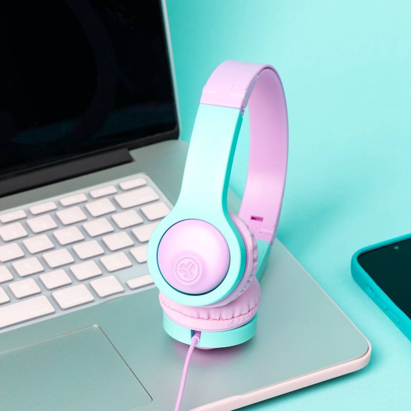 slide 5 of 14, JLab JBuddies Folding Gen 2 Kids Headphones - Purple/Teal: Wired On-Ear with 3.5mm Jack, 1 ct
