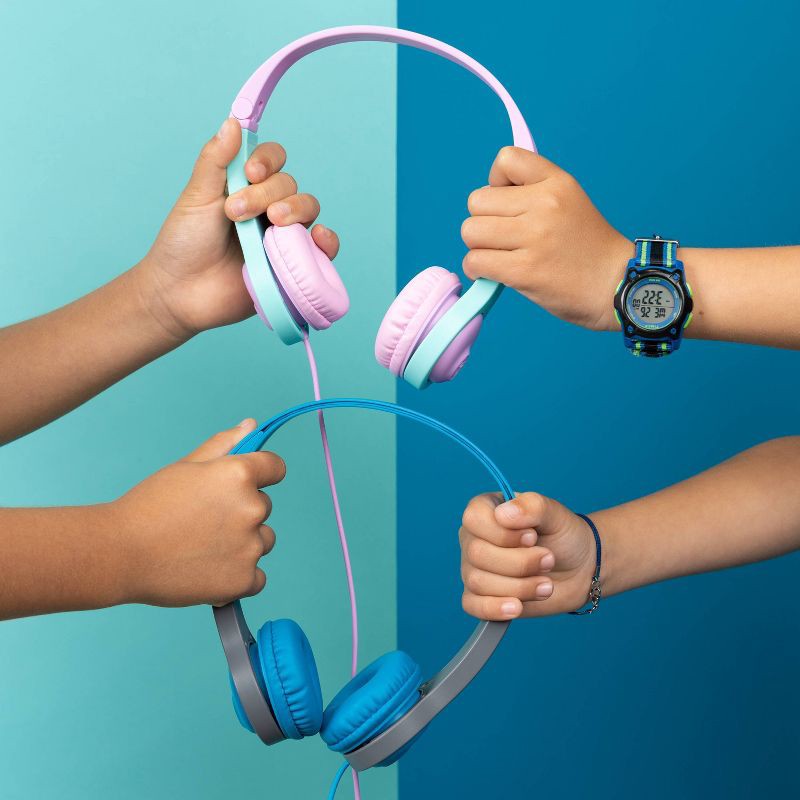 slide 4 of 18, JLab JBuddies Folding Gen 2 Kids Headphones - Blue/Gray: Wired, Foam Ear Cushion, 1 ct
