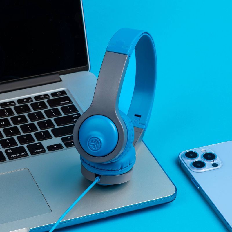 slide 3 of 18, JLab JBuddies Folding Gen 2 Kids Headphones - Blue/Gray: Wired, Foam Ear Cushion, 1 ct