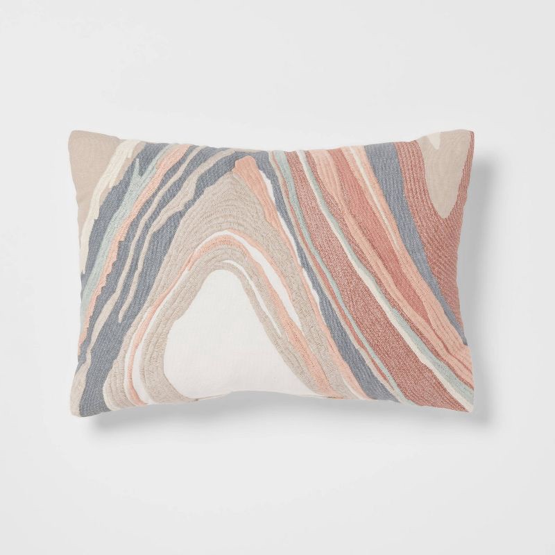 slide 1 of 4, 14"x20" Luxe Oblong Woven Marble Decorative Pillow Light Teal/Green/Terracotta - Threshold™: Cotton Fabric, Indoor Use, 1 ct