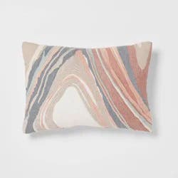 14"x20" Luxe Oblong Woven Marble Decorative Pillow Light Teal/Green/Terracotta - Threshold™: Cotton Fabric, Indoor Use