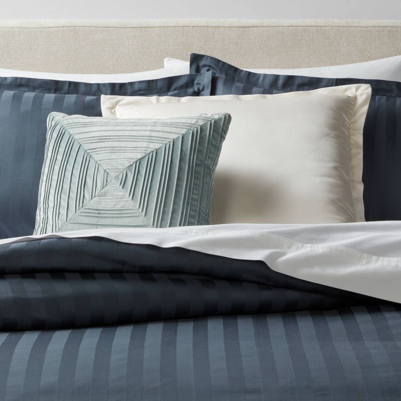 slide 2 of 4, 18"x18" Luxe Square Velvet Pleated Decorative Pillow Light Teal - Threshold™: Indoor Geometric Design, Polyester Velour, 1 ct