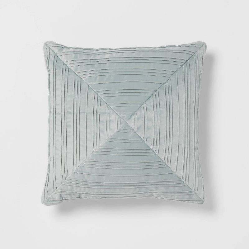 slide 1 of 4, 18"x18" Luxe Square Velvet Pleated Decorative Pillow Light Teal - Threshold™: Indoor Geometric Design, Polyester Velour, 1 ct