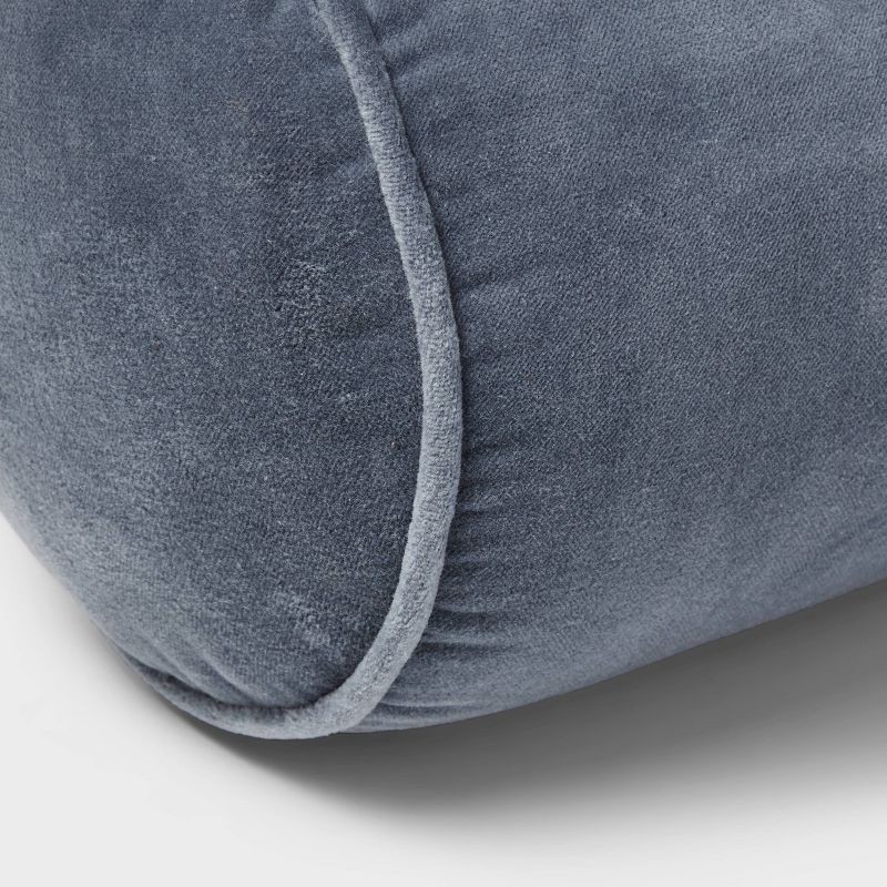 slide 4 of 4, 8"x22" Luxe Round Velvet Bolster Decorative Pillow Slate Blue - Threshold™: Indoor Cotton Woven, Spot Clean, 1 ct