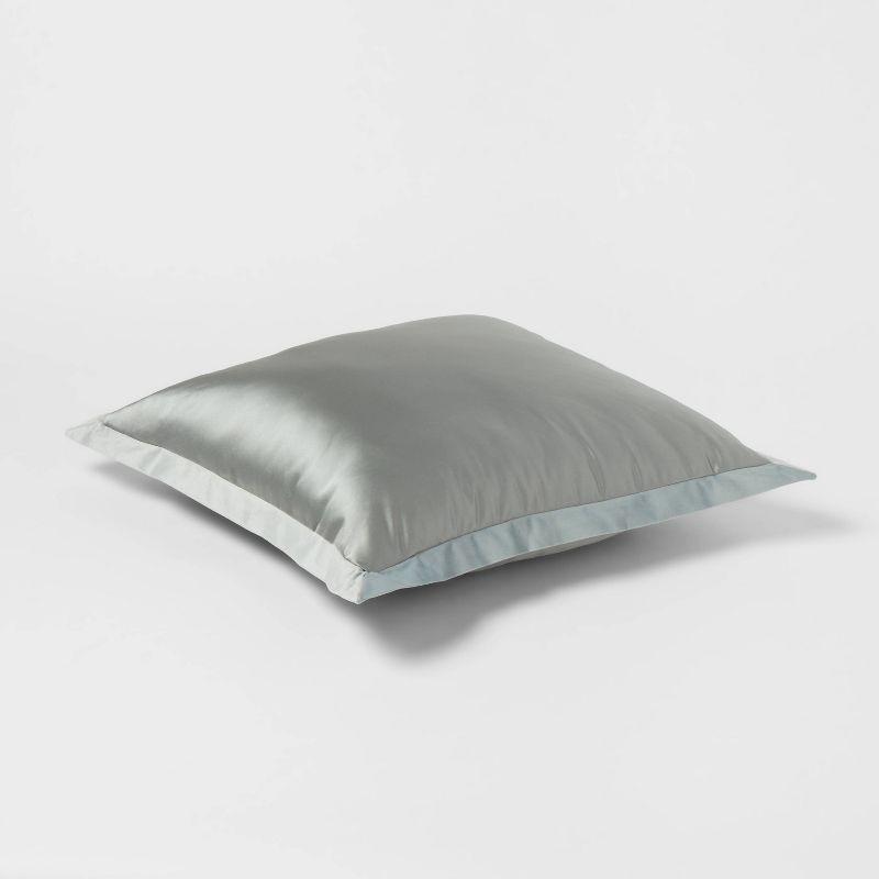 slide 3 of 4, 24"x24" Luxe Euro Sateen with Velvet Trim Decorative Pillow Light Teal Green - Threshold™, 1 ct