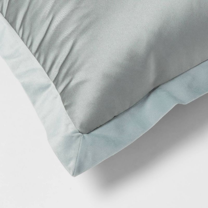slide 4 of 4, 24"x24" Luxe Euro Sateen with Velvet Trim Decorative Pillow Light Teal Green - Threshold™, 1 ct