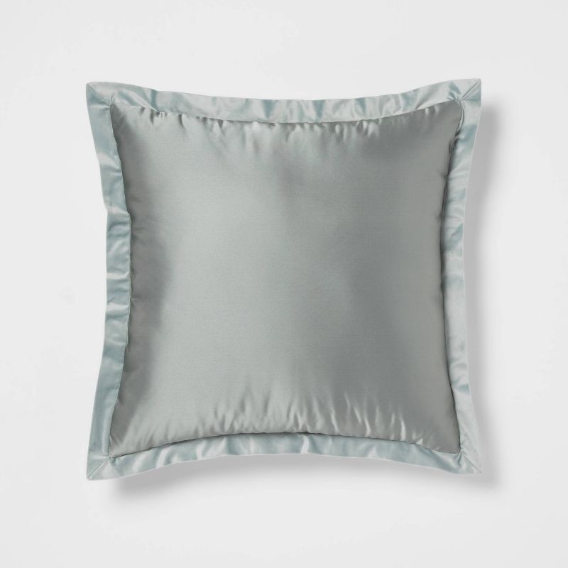 slide 1 of 4, 24"x24" Luxe Euro Sateen with Velvet Trim Decorative Pillow Light Teal Green - Threshold™, 1 ct