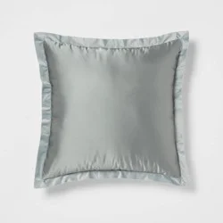 24"x24" Luxe Euro Sateen with Velvet Trim Decorative Pillow Light Teal Green - Threshold™